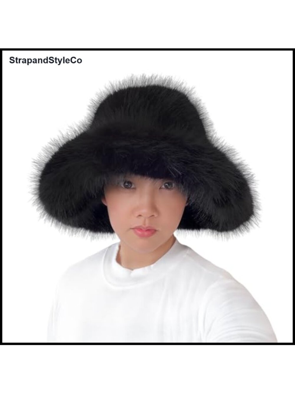 Oversized Faux Fur Bucket Hat Long Pile Wide Moldable Brim Women Winter